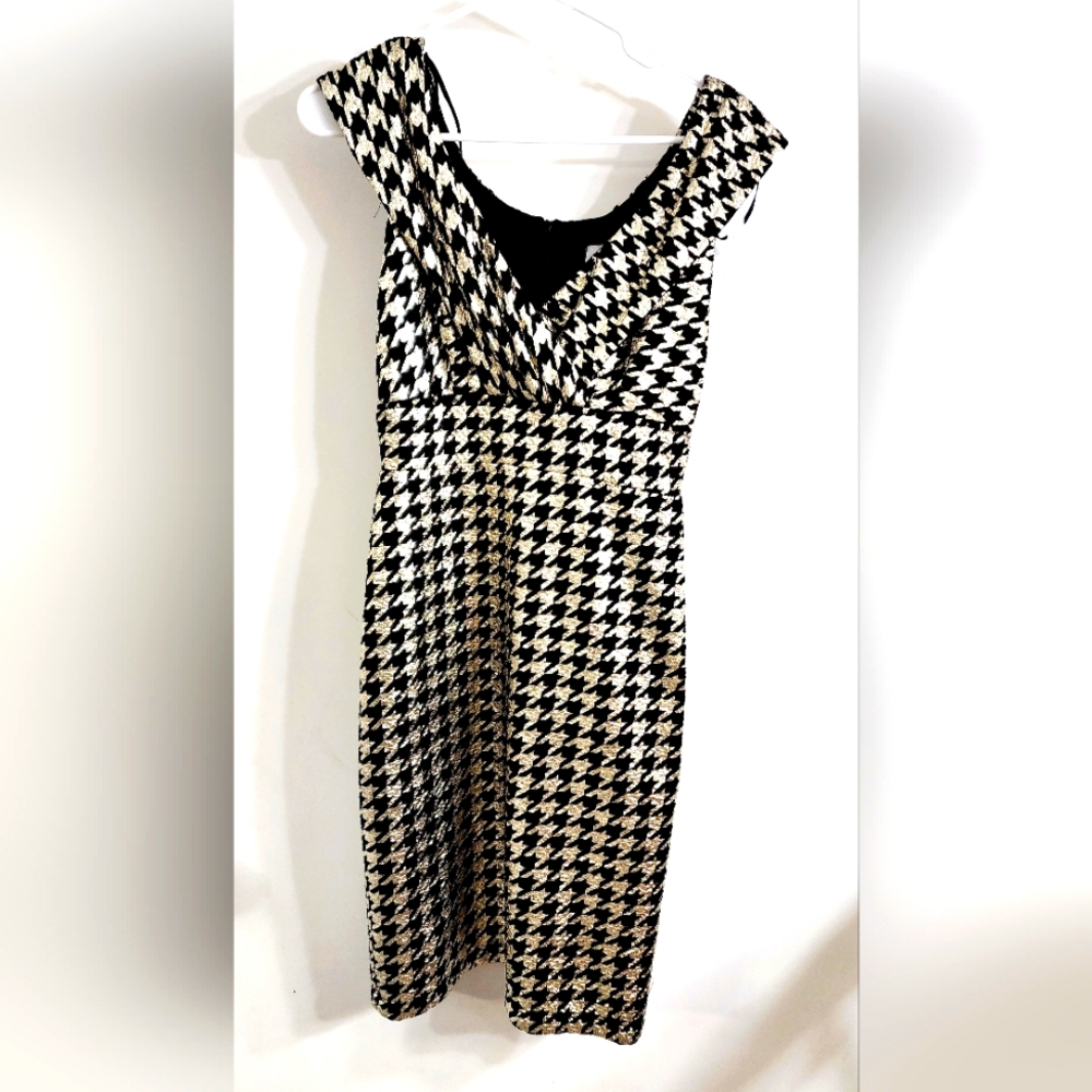 NWT Maria Bonita Black and Gold Houndstooth dress